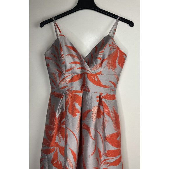 NWT Hutch High Low Spaghetti Strap Satin Midi Dress Pleated Gray Orange Size 8 - Picture 5 of 15